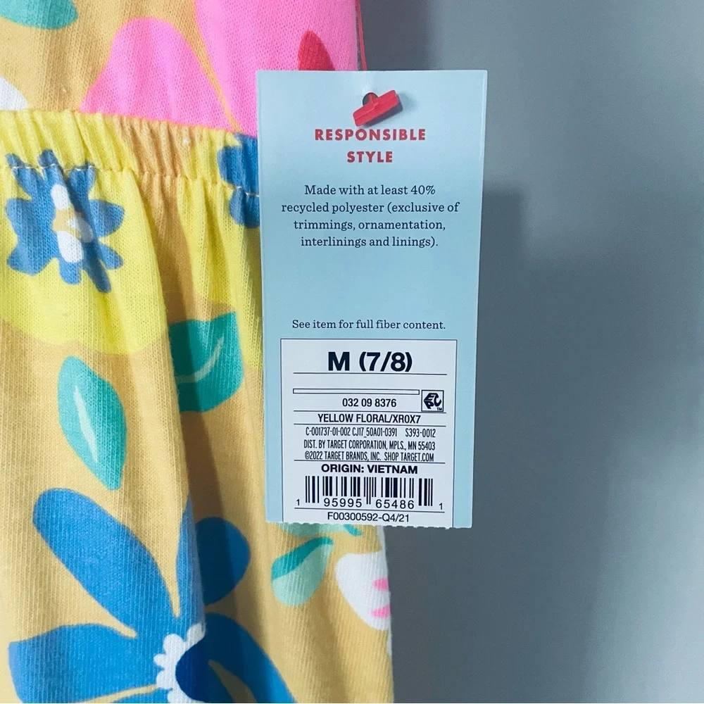 Cat & Jack Yellow Floral Tiered Maxi Dress W Pink & Blue Blooms Girls Size 7/8